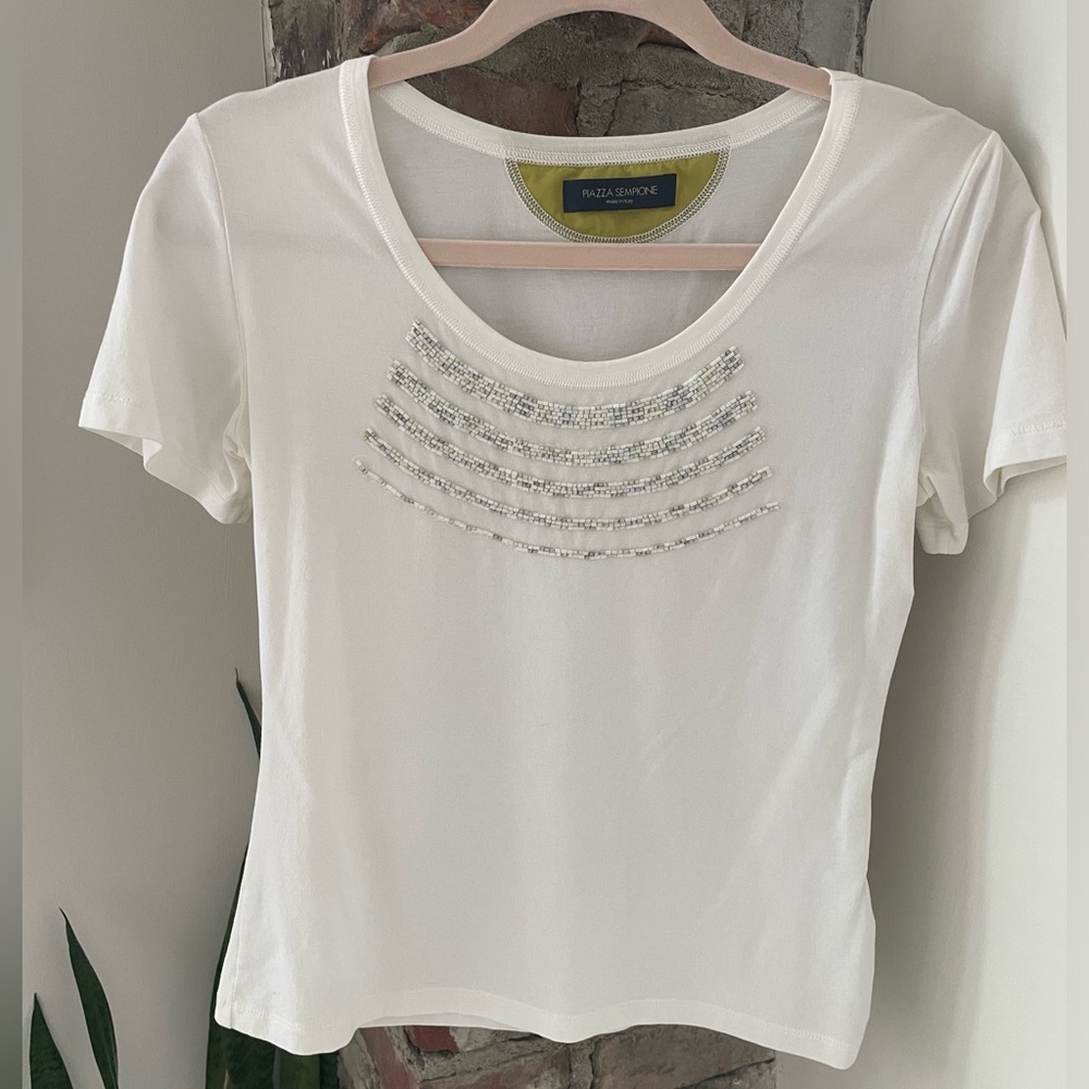 Piazza Sempione White Beaded T Shirt